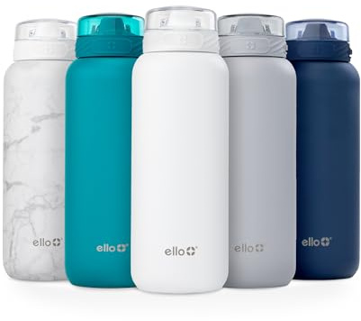 Ello Cooper Stainless Steel Water Bottle with Straw and Carry Handle, Double Walled and Vacuum Insulated Metal, Leak-Proof Lid with Soft Silicone Spout, Reusable, BPA Free, 625 ml