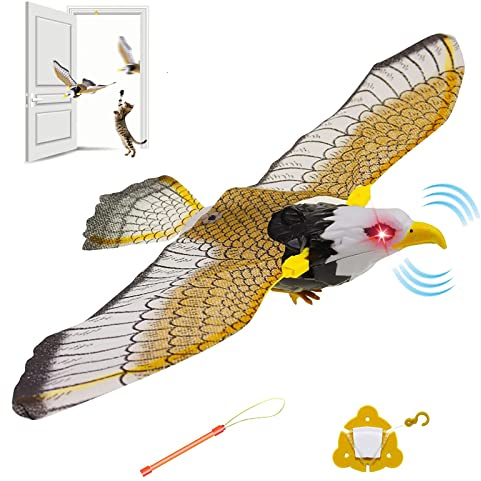 Fliegender Vogel Katzenspielzeug, Elektrisches Fliegendes Vogelspielzeug Für Katzen, Electric Sound Flying Bird Cat Toy Hängende Katze Interaktives Katzenspielzeug mit Griff für Spielen Und Trainieren