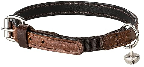 Schmusefreunde Katzenhalsband aus Leder mit Glöckchen und elastischem Bändchen - stilvoll, sicher und bequem für die Katze
