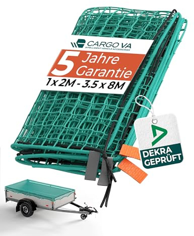 CargoVA - Intelligent släpnät 2 x 3,5 m [DEKRA Godkänd] - Släpnät med elastiskt rep och hörnmarkering - för fastsättning av last