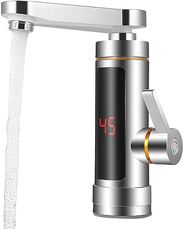 Grifo eléctrico instantáneo, grifo de calentador de agua eléctrico, indicador de temperatura LCD, mezcla de 360°, grifo de cocina giratorio, grifo de agua instantáneo