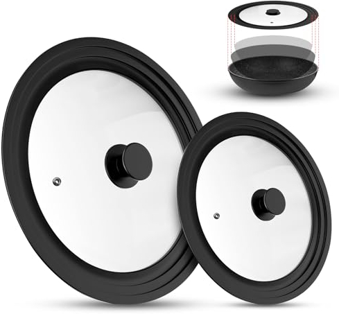 Sunoya Coperchio Universale, Coperchio Pentola, Coperchi Universali Coperchio In Vetro Paraspruzzi, Diametro 16/18/20 Cm E Ø 24/26/28 Cm, Con Bordo In Silicone, Per Pentole E Padelle(Nero)