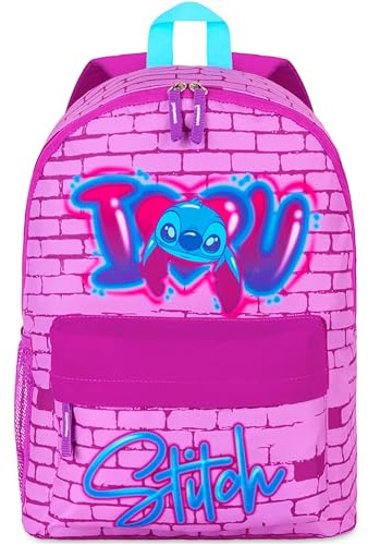 Disney Stitch Zaino Bambini Stitch Zainetto Scuola Elementar Zaino Scuola, Zaini Per Scuola Sport Viaggi (Rosa)