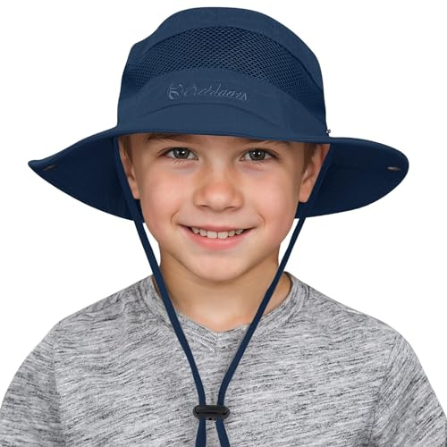 Kids Sun Hat Fishing Hats For Boys Girls UPF 50+ Wide Brim Bucket Hats For Kids Hiking Safari Hat Navy Blue