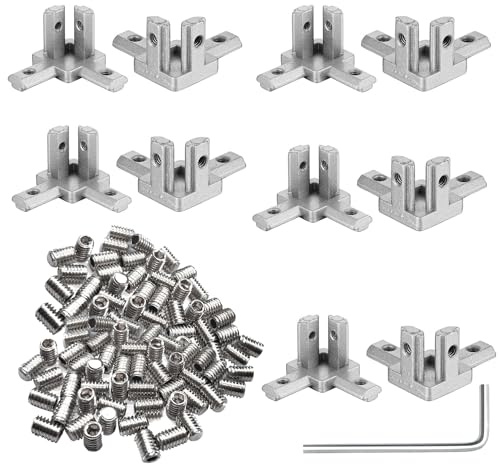 10PCS Silve 2020 3-Way Corner Bracket Connector with 48Pcs M4 Screw and 1Pcs M2 Wrench for 2020 Series Aluminum Extrusion Profile (3-Way End Corner Bracket, Silve)