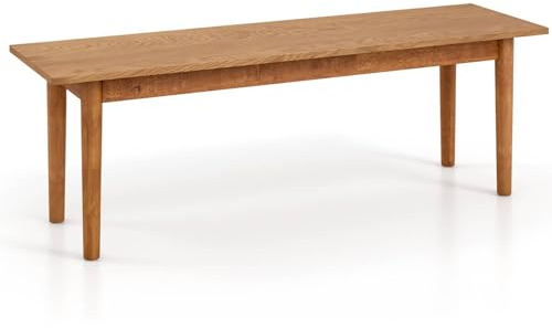 COSTWAY 140cm Dining Bench, Set of 1/2 Solid Wood Bench with Rubber Wood Legs, 300KG Weight Capacity Entryway Bench Seat Footstools for Kitchen Living Room (1)