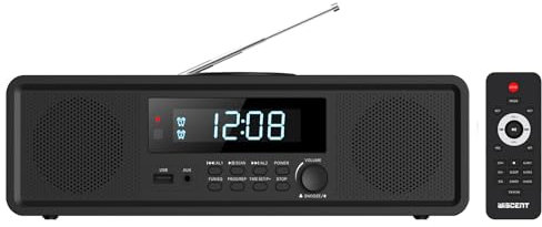 ALL-IN-ONE Compact Home CD Stereo System, Radio CD Player with Bluetooth, FM Radio, Digital Clock,Aux-in, USB-MP3 Playback, 20W Speakers Hifi System for Home (Black)