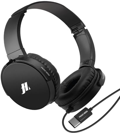 Music Hero cuffie a filo USB-C, lunghezza 1.2m, padiglioni rotanti, microfono integrato, tasto risposta/fine chiamata, archetto regolabile, nero