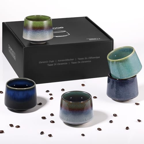 ecooe 210 ml Cappuccino Tassen Set Dickwandig aus Steingut 5er set Handgefertigt Porzellan Kaffeetassen set, Keramik Teetassen Set Geschenke für Männer Beste freundin Partner, Weihnachtsgeschenke
