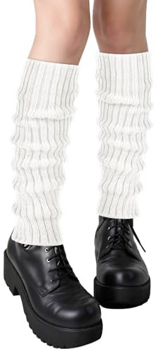 Lnngub 2 Stück/1 Paar Stulpen Damen, Leg Warmers 38 x 8 cm Beinwärmer für Frauen Y2k Beinstulpen Mädchen Elastische Gestrickte Beinstulpen für Frauen, Mädchen - Geeignet für alle Jahreszeiten (Weiß)