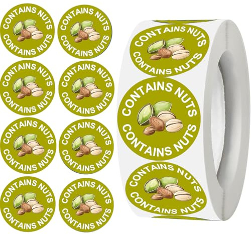 500 calcomanías de nueces de 1 pulgada, calcomanías de advertencia de alergia a alérgenos de frutos secos, frutos secos, alérgenos, etiquetas redondas de rotación de alimentos, alérgicas a nueces,