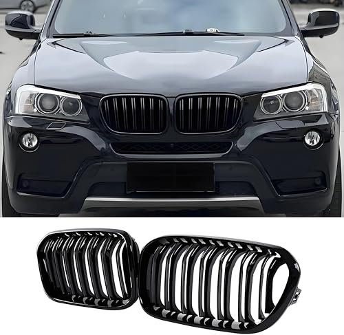 Hengjiayao F25 X3 Griglia Anteriore per BMW X Serie X3 F25 2010 2011 2012 2013 Griglia PRE a Doppia Lamella in ABS Nero Lucido Griglie radiatore(For X3 F25 2010-2013)
