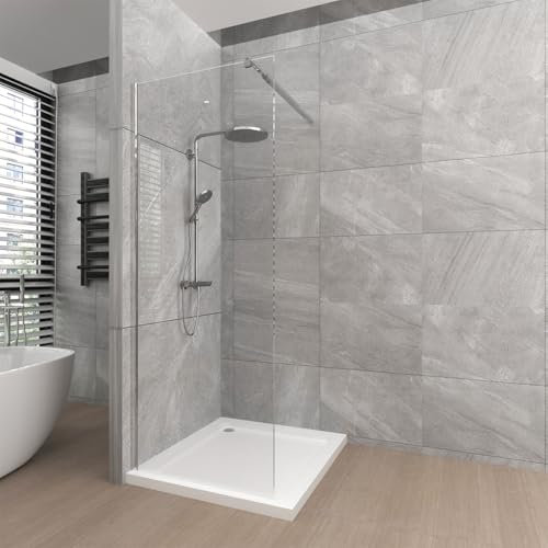 T&K Walk in Duschwand 70x190 cm Chrom, Walk-In Dusche Duschtrennwand Glas, 8 mm gehärtetes Sicherheitsglas beidseitig leicht zu reinigen, Mit einziehbarem Stützbalken