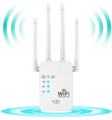 Amplificador de Señal WiFi,1200Mbs 2.4/5.0Ghz Doble Frecuencia, Repetidor WiFi, Extensor de Señal WiFi con 4 Antenas, Los Repetidores WiFi Mejoran la Cobertura WiFi. (Blanco de Porcelana)