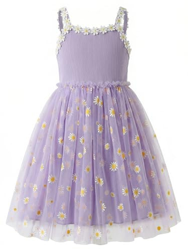 VilyR Toddler Girls Sleeveless Daisy Dress Cotton Tulle Princess Cami Dress Casual Party & Birthday (Sizes 1-8Y)
