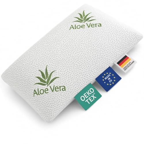 hERZtal Aloe Vera Memory-Schaum Kopfkissen, Waschbarer Bezug mit Aloe-Vera-Extrakt, Ergonomisch für Kopf und Nacken, Weiß