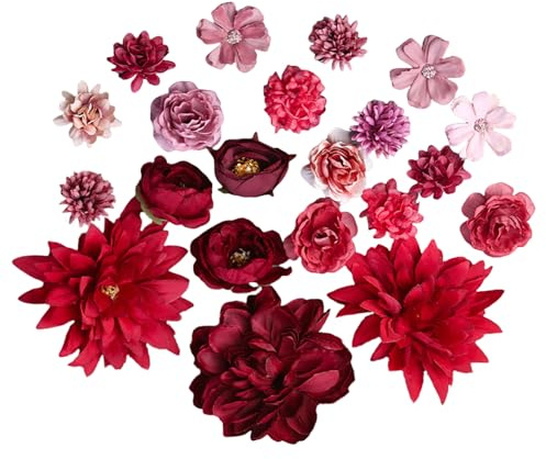 21 Pièces Barrette Fleur Artificielle Pince à Cheveux Bohême Hair Clips, été Barettes Cheveux Bebe Fille, Rouge Pince Crocodile Cheveux, Accessoires de Coiffure (Rouge)