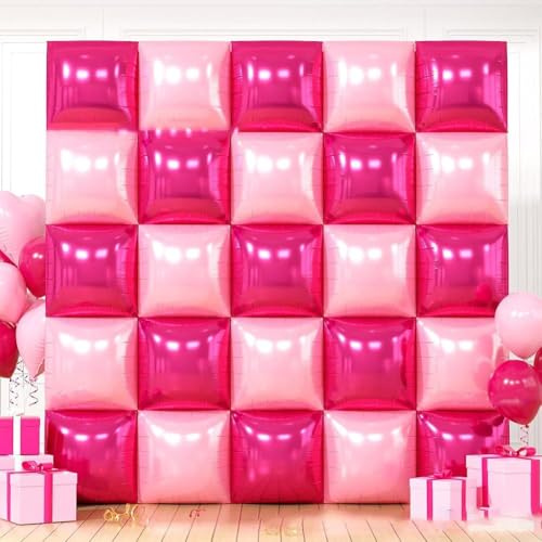 25Pcs Blue Square Foil Balloons Wall Backdrop, Double Sided Foil Balloons Tunnel Arch Kit for Bachelorette, Anniversary, Graduation, Birthday Party Background Decoration