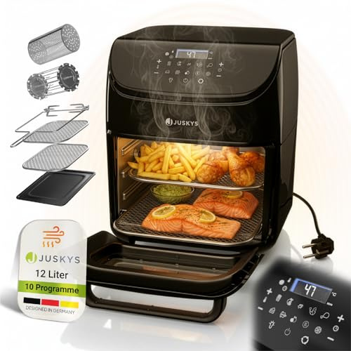 Juskys® Heißluftfritteuse 12L — Schwarz, Airfryer mit LCD-Touch, 10 Programmen, Temperatur 25—200 °C & mit Zubehör