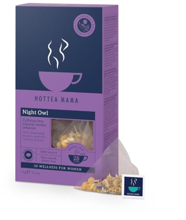 HOTTEA MAMA | Night Owl | Organic | Sleep Support Tea | Caffeine-Free | Postpartum & Breastfeeding Support | 14 Whole Leaf Biodegradable Bags (28 Cups Of Tea)