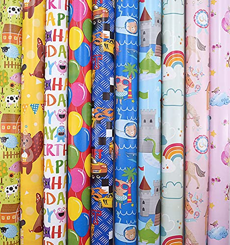 10 Rollen Kinder Geschenkpapier, Geburtstag, Feier Neutral 2m x0,7m, Geschenkverpackung