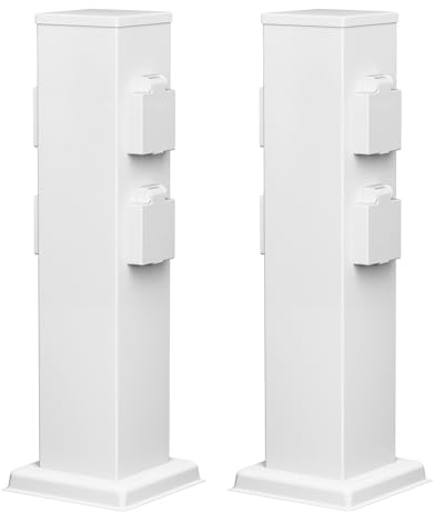 ledscom.de 2 Tomas de jardín Columna Polly para Exterior, IP44, 4 vías, Acero Inoxidable, Blanco, Cuadrada, 40 cm