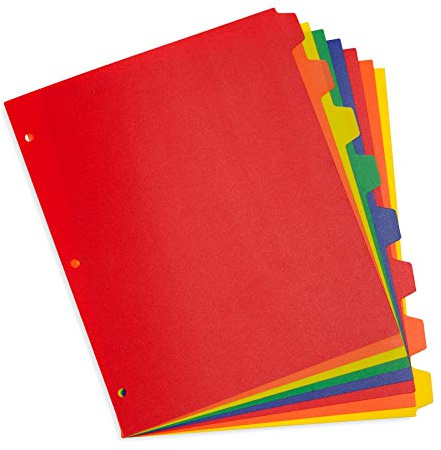 Blue Summit Supplies 24 Pack 8 Tab Plastic Dividers, Heavy Duty Plastic Dividers for 3 Ring Binder with 3 Hole Punch for Notebooks and Binders, Assorted Colors, Letter Size