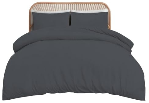 funky gadgets Double Duvet Cover Set Charcoal – Soft Brushed Microfiber Plain Dyed Duvet Cover Sets with Pillowcases - Bedding Quilt Cover Set.