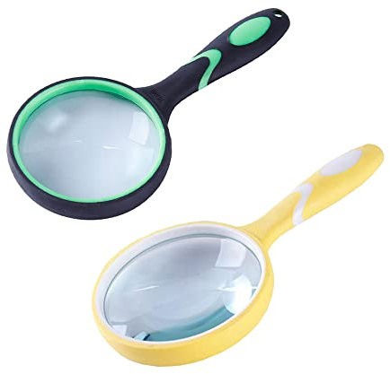 Tiardey 75 mm 10X Lente d'Ingrandimento,Lente d'Ingrandimento da Lettura Portatile con Impugnatura in Gomma Morbida Antiscivolo,ispezione, Insetti - Verde e Giallo