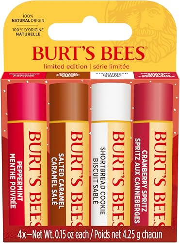 Burt's Bees Geschenkset | Lippenbalsam-Set mit Bienenwachs und Vitamin E | 100 % natürlichen Ursprungs | Shortbread Cookie, Cranberry Spritz, Salzkaramell und Pfefferminz | 4 x 4,25 g