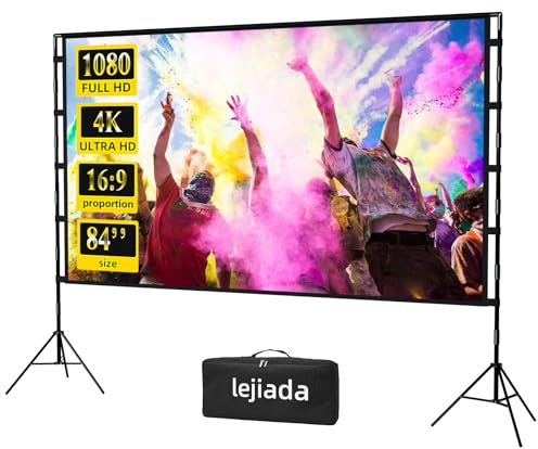 Pantalla de proyector con Soporte, portátil 16:9 4K HD proyecciones de películas con Bolsa de Transporte para Interiores y Exteriores, Cine en casa, Patio Trasero, Viajes (