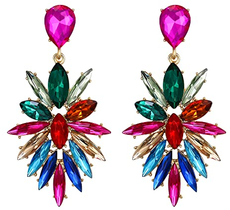 Pendientes de Mujer-Clearine Descripción Champán Verde y Azul Marqués Cristal de Diamantes de Imitación Candelabro Colgante Joyería,Color Multicolor Oro-Tono