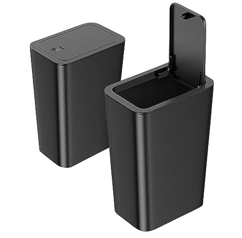 2Pack 9L Black Plastic Bin with Lid - Push Button, Dog Proof for Kitchen, Bathroom, Bedroom, Office & Living Room