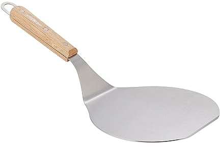 Relaxdays Pizzaschieber, Pizza & Flammkuchen, Pizzaschaufel BxT: 16,5 x 17,5 cm, Edelstahl, Holzgriff, Silber/Hellbraun