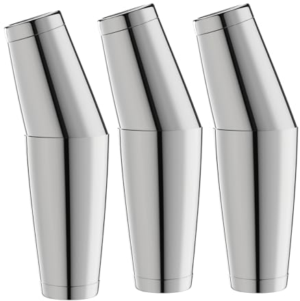 WOTOR Boston - Set di 3 shaker da cocktail pesati, in acciaio inox, 530 ml e 830 ml, shaker per martini in metallo per barista, strumenti da bar professionali per baristi (argento)