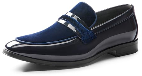 Bruno Marc Tuxedo Patent Loafers Klassiska kostymskor i sammet, BLÅ, 43 EU