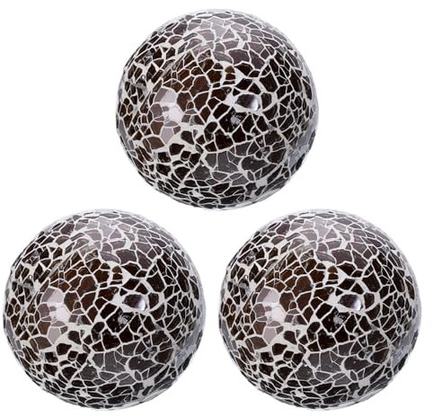 QUARKZMAN 3pz Palle Decorative in Vetro 8cm Sfere Centrotavola Sfere a Mosaico in Vetro per Decorazione Ciotole Vasi Tavolo Pranzo Festa, Marrone