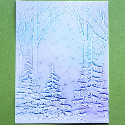 Briartw 3D Embossing Folder for Card Making,Snowy Christmas Tree Clear Plastic Texture Fades Embossing Folder Template for Scrapbooking and Other Paper Craft Album Stamps DIY Decoration