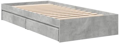 vidaXL Cama con cajones Madera ingeniería Gris hormigón 90x200 cm, Cama, Cama con almacenaje, Estructura de Cama Individual, Cama Individual