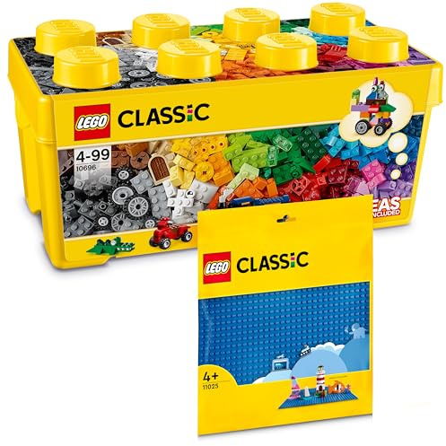 Lego Classic Boîte de briques de construction moyenne + plaque bleue : kits et panneaux pour enfants à partir de 4 ans