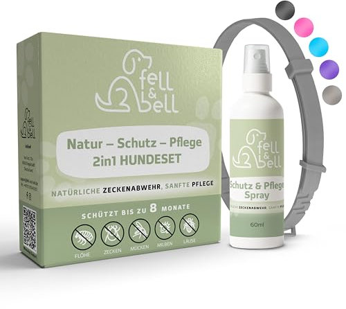 fell&bell Zeckenhalsband Hund Silikon & Kokosöl Spray 60 ml | Anti-Zecken Schutz, natürlicher Parasitenschutz, wasserfest & weich, ohne Chemie, für kleine & große Hunde