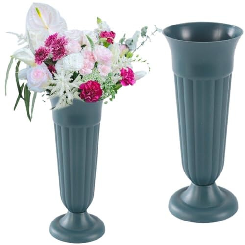 Muteitt 2 Vasi a Cono per Cimitero, a Cono per Lapide Tombale, Porta Fiori Artificiali, Contenitore per Fiori Prato