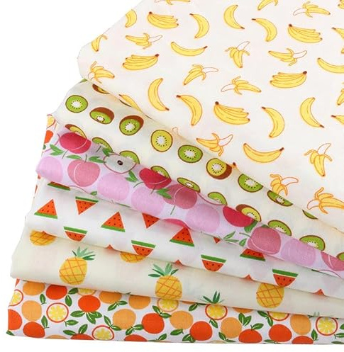 Crafts Fabrics Ltd Baumwollstoff, 100% Baumwolle, Gelb, Obst-Serie, Baumwollstoff, Quilten, Patchwork, Fat Quarter Bündel zum Nähen, Basteln, 6 Stück