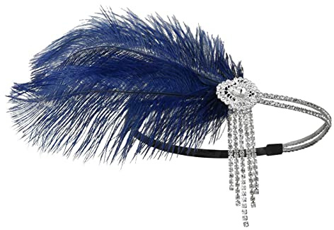 KANGQL Flapper Headband, Feather Flapper Headbands 1920s Prom Queen Headpiece for Special EventWedding Engagement Night Headwear Hair Styling, Navy Blue