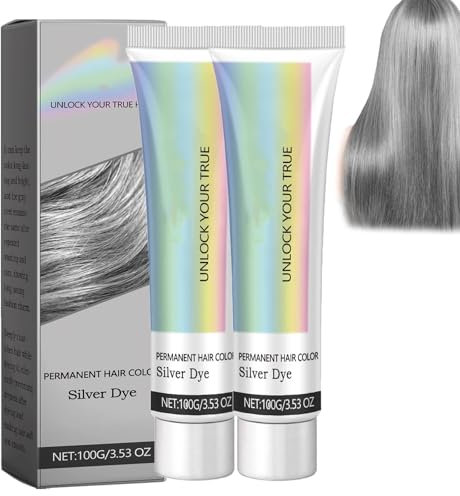 Tinte de cabello plateado con extracto de esencia natural 2 en 1, Tinte de cabello gris plateado para una coloración saludable, Tinte de cabello permanente tinte plateado (2pcs)