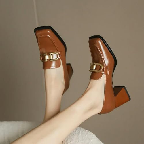 SYJYM Mocassini con Tacco Alto Quadrato Donna Autunno Chunky Platform Pumps Donna Slip on Nero JK Uniform Scarpe Mary Jane