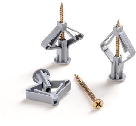 60-Pack Plasterboard Wall Plugs, Gypsum Board Fixing Anchors for Hollow Walls, Universal Heavy-Duty Drywall Anchors, Self-Expanding Gray Anchors, Anti-Rotation Expanding Plasterboard Screws