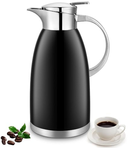 Osrioal 2.3L Thermal Coffee Carafe,Thermal Pot with Press Button Top, Stainless Steel Insulated Coffee Pot, Double-Walled Vacuum Jug, Thermal Jug Dispenser, for Hot and Cold Drinks, Black