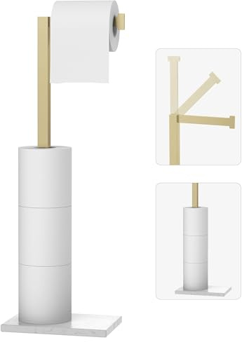 HOMEMYSTIQUE Toilet Paper Holder Stand Brushed Gold SUS 304 Stainless Steel Rustproof Free Standing 22 Rotating Bathroom Tissue Roll Holder for 4 Rolls with Marble Base