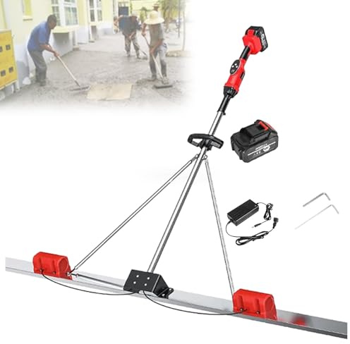 VzxCrue Livellatore in Acciaio Inox Elettrico Cordless Massetto Cemento Finitura Macchina Vibrante Un Pulsante di Avvio, Pannello in Acciaio Inox per Pavimenti in Calcestruzzo 1Batteries-1.5M